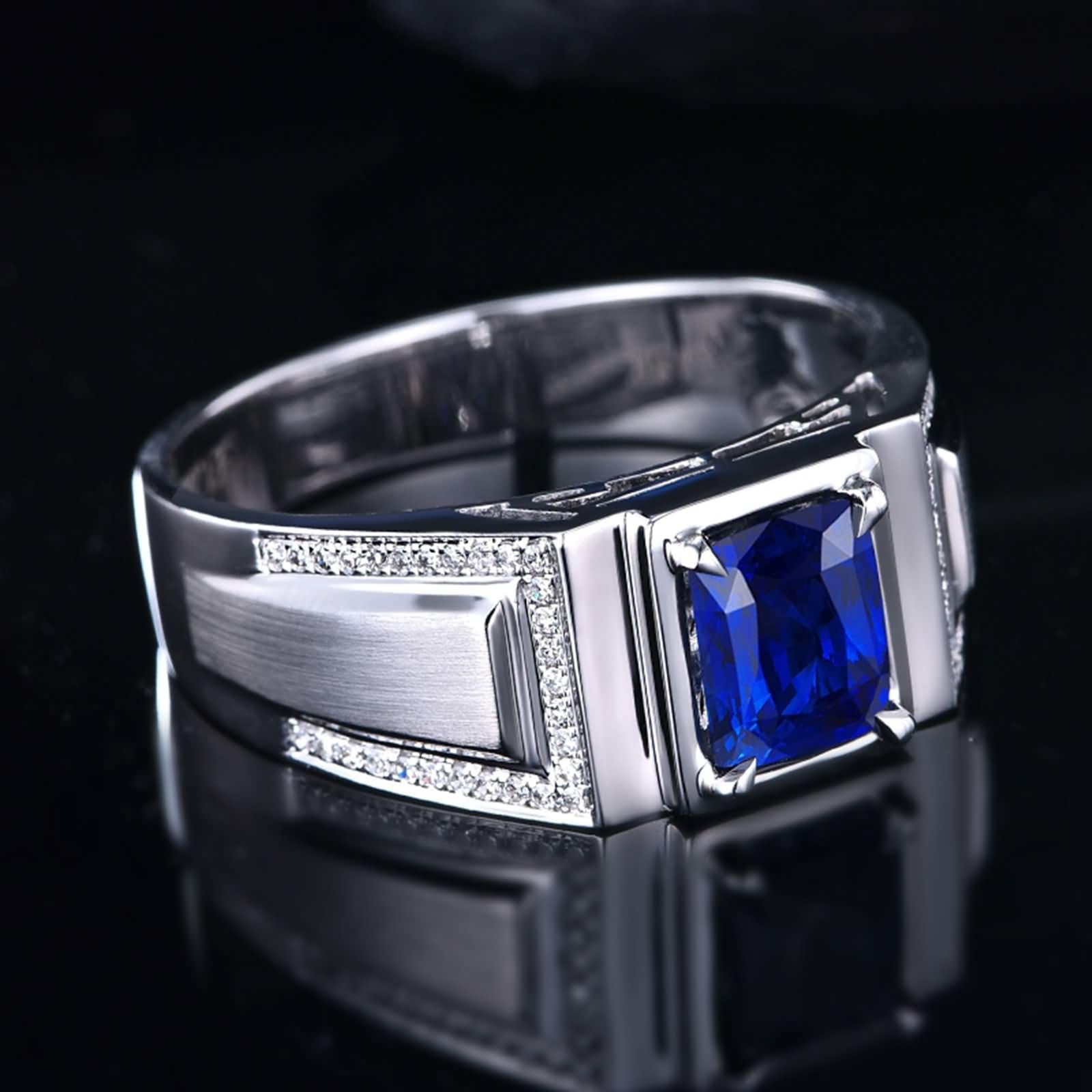 Pierścionki w kolorze złotym dla mężczyzn, pierścionki męskie, ślubne, prawdziwa biżuteria z szafirem laboratoryjnym 1,28 karata i moissanite, rozmiar od 54 do 70