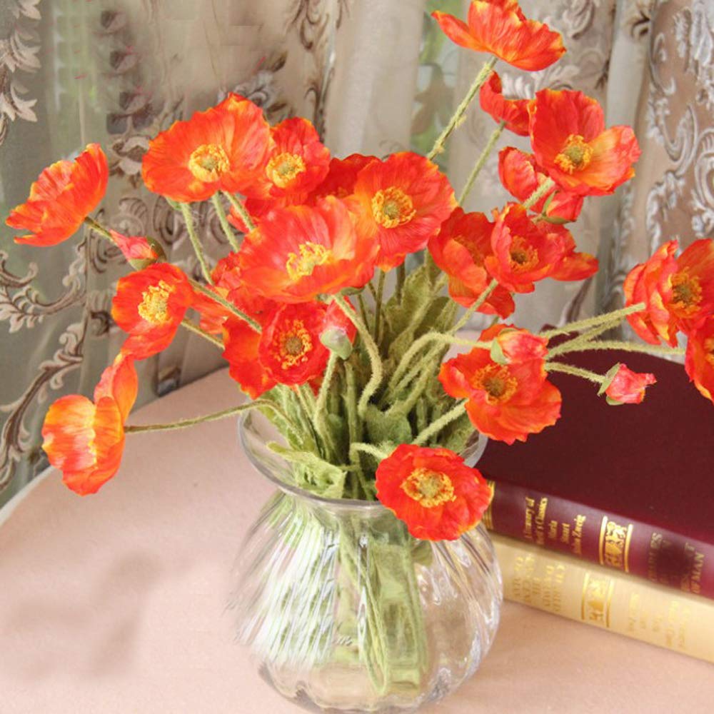 5pcs Artificial Flower Bouquets Artificial Corn Poppy Flowers Bouquets&Papaver rhoeas&Coquelicot Bunches (Orange red)