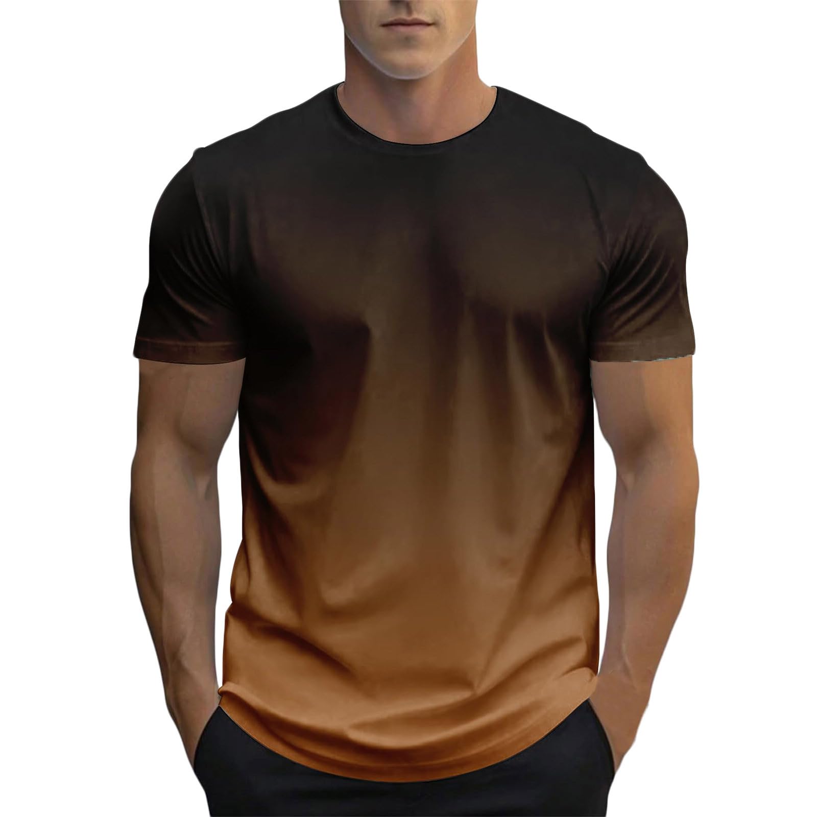 Mens Gradient T-Shirt Short Sleeve Ombre Color Crew Neck Shirt Casual Slim Soft Blouse Summer Fashion Streetwear Tee