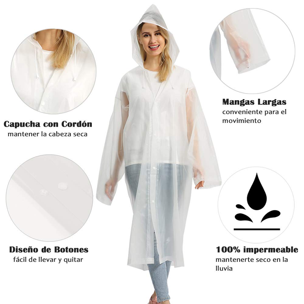Opret Chubasqueros Impermeable (Paquete de 2), Reutilizable Ponchos Impermeables Chaquetas Capa Lluvia con Mangas y Capucha para Mujer y Hombre