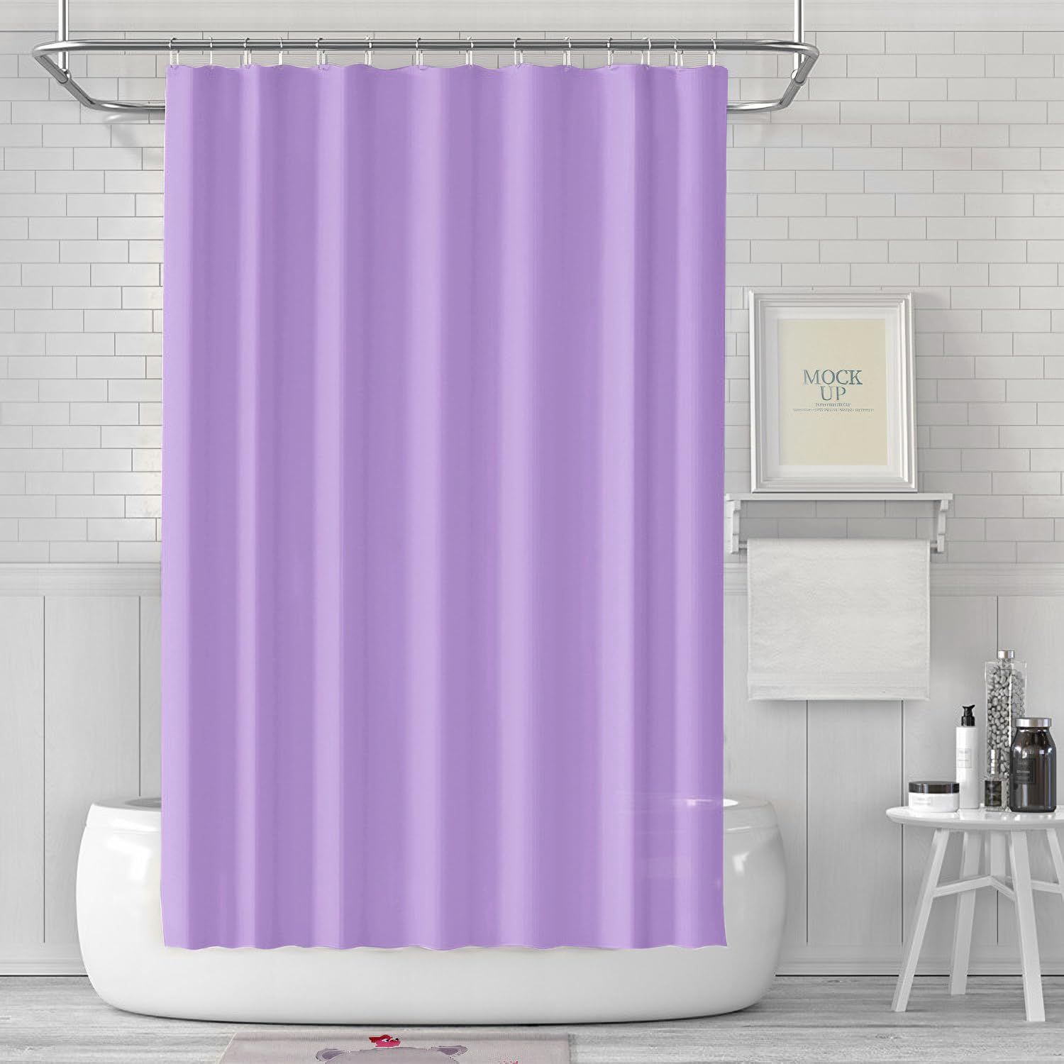 Lukdung Lavender 180 X 180 Cm Bath Curtain, Anti-Mould Shower Curtain For Bathroom, Bathtub, Made Of Fabric, Waterproof, Washable Peva With 12 Rings
