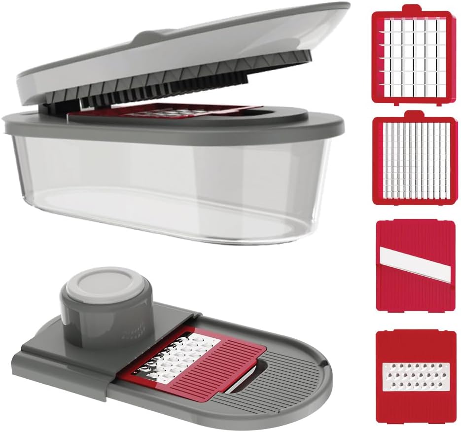 CHOPZILLA Vegetable Chopper and Mandoline Slicer for Kitchen Cuts 18x Faster, Come with 4 Blades, Scraper, & Container, All in 1 Veggie Chopper Vegetable Cutter, French Fry Cutter, Onion, Fruit, Salad