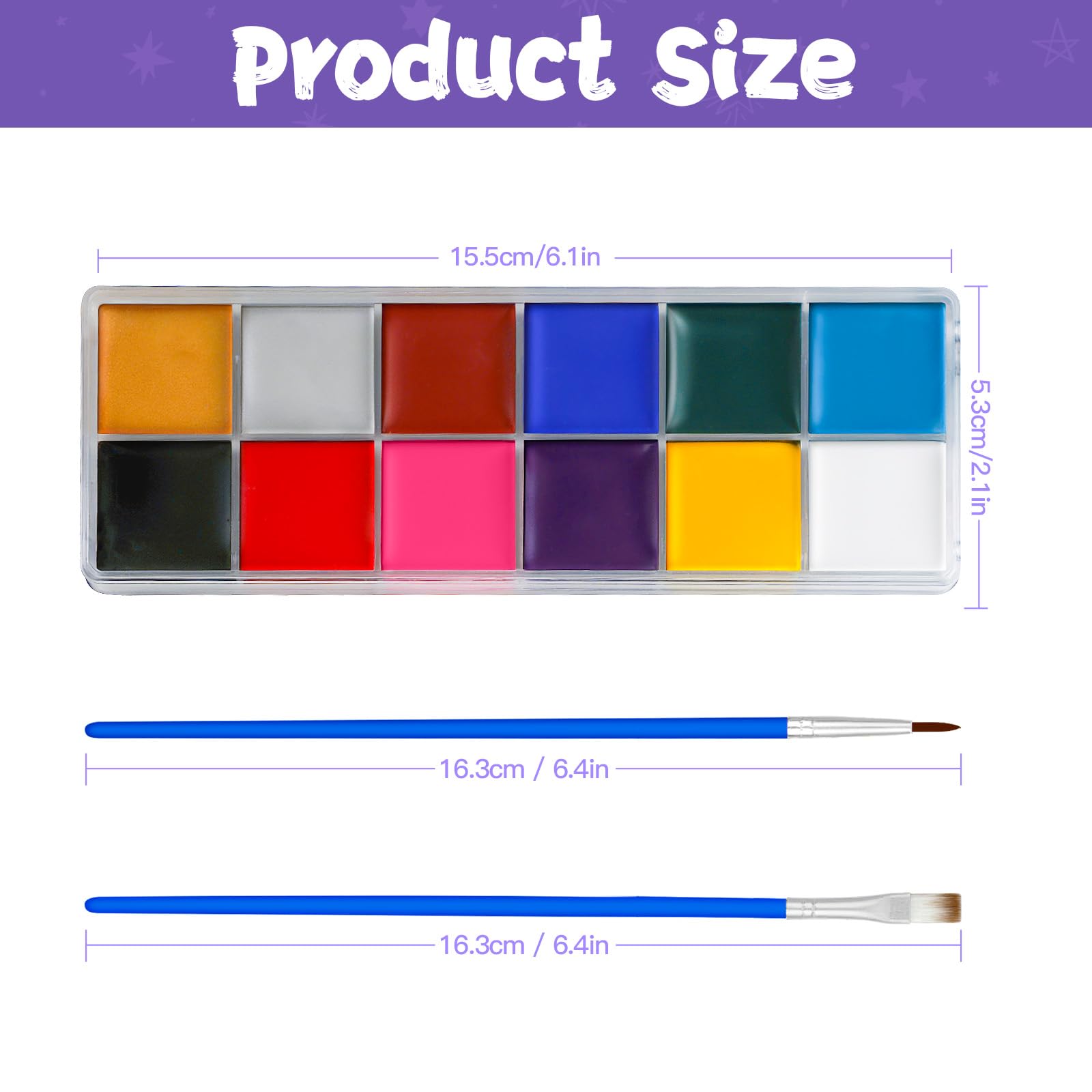Kit de pintura facial para niños, pintura facial activada por agua de 12 colores con 2 pinceles, kit de maquillaje de Halloween no tóxico, pintura facial corporal profesional para Halloween, fiestas 2