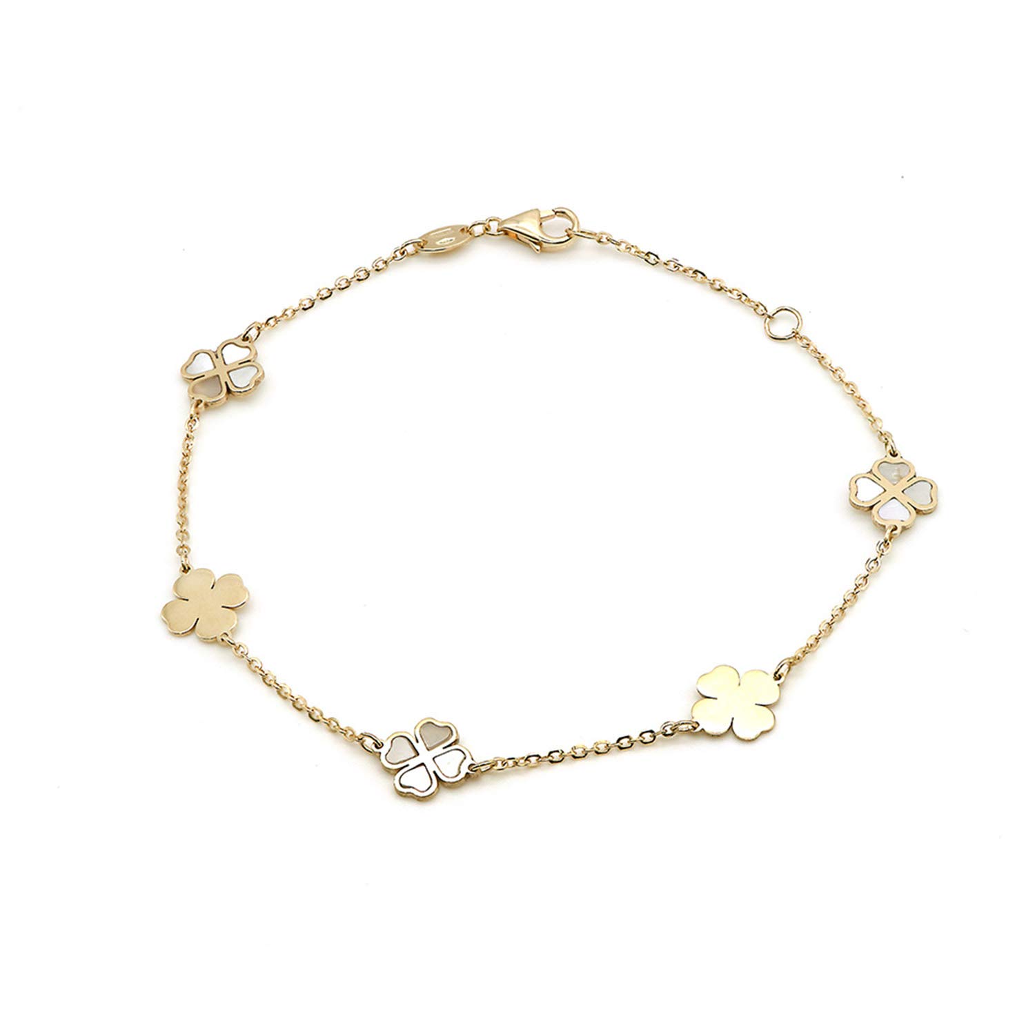 18K Yellow Gold Bracelet with 4 Leaf Heart Clover
