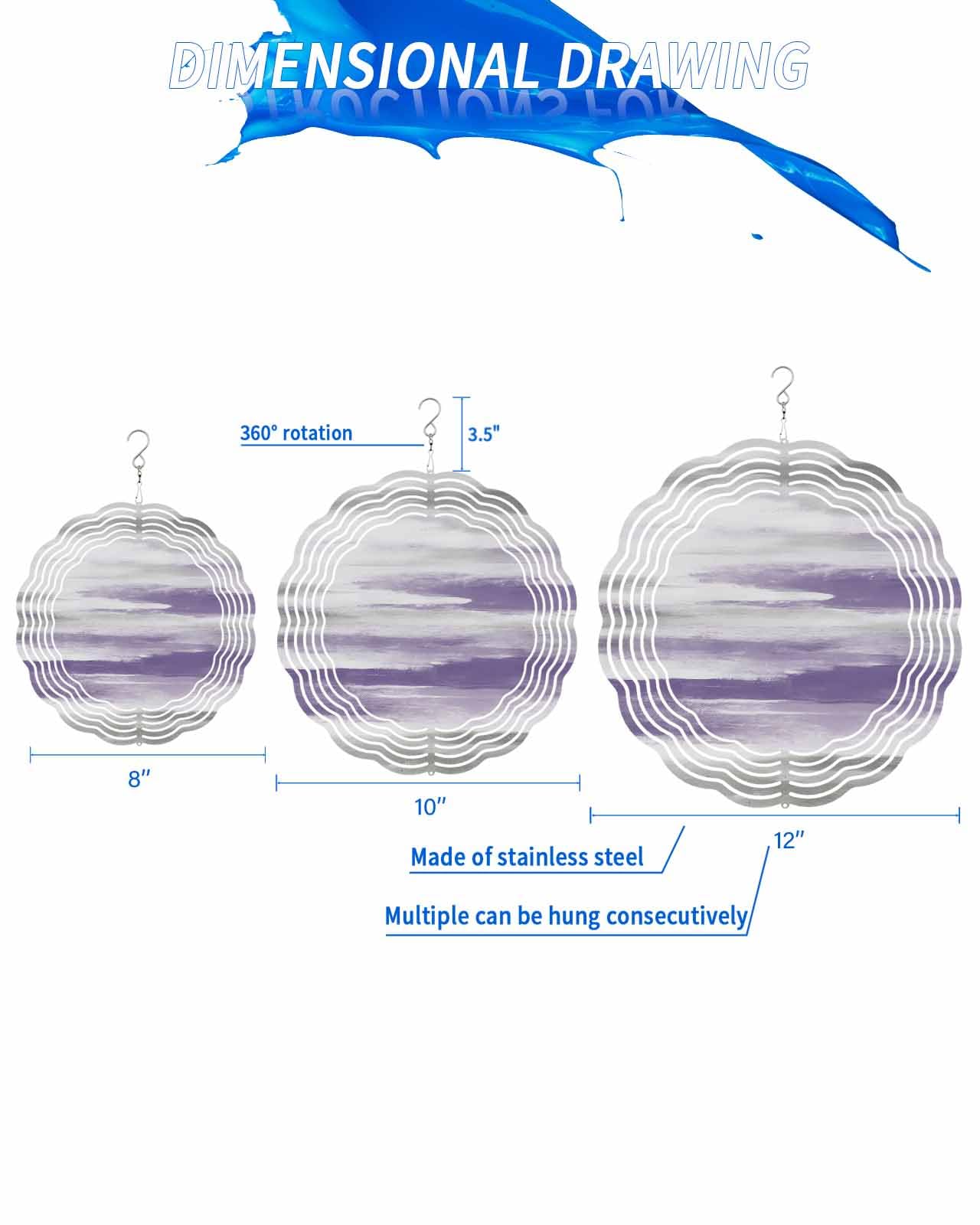 Abstract Wind Spinners, Country Purple Gray Hanging Wind Spinners for Yard and Garden 3D Stainless Steel Metal Sculptures Crafts Ornaments 10 Inch