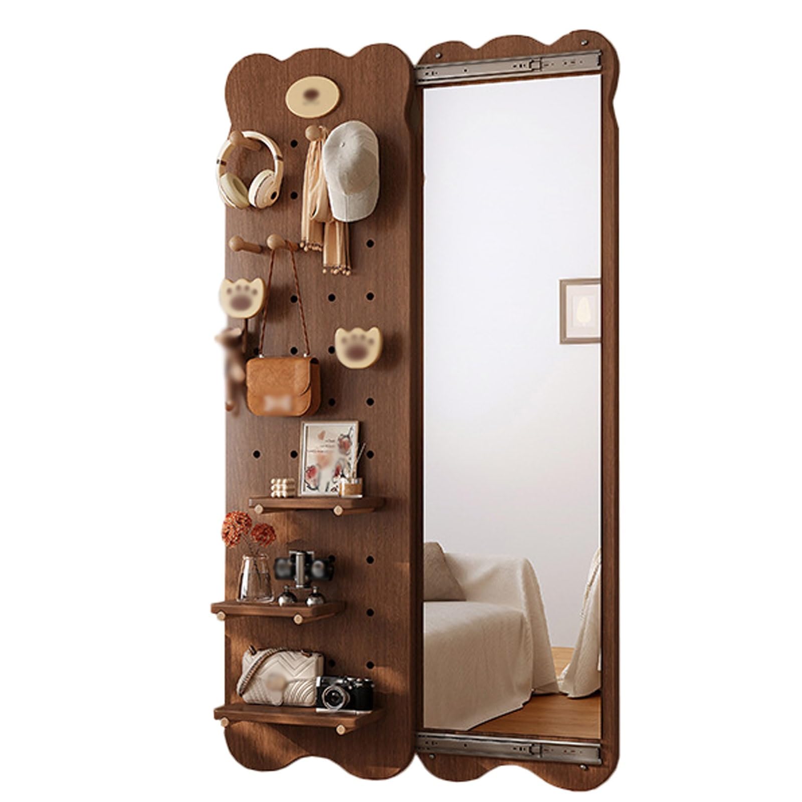 FGXHHS Mirror Vanity Mirrors Wall Wooden Frame Decoration with Hook for Bathroom Farmhouse Entryway Hallway Bathroom(Walnut,160x60 cm)