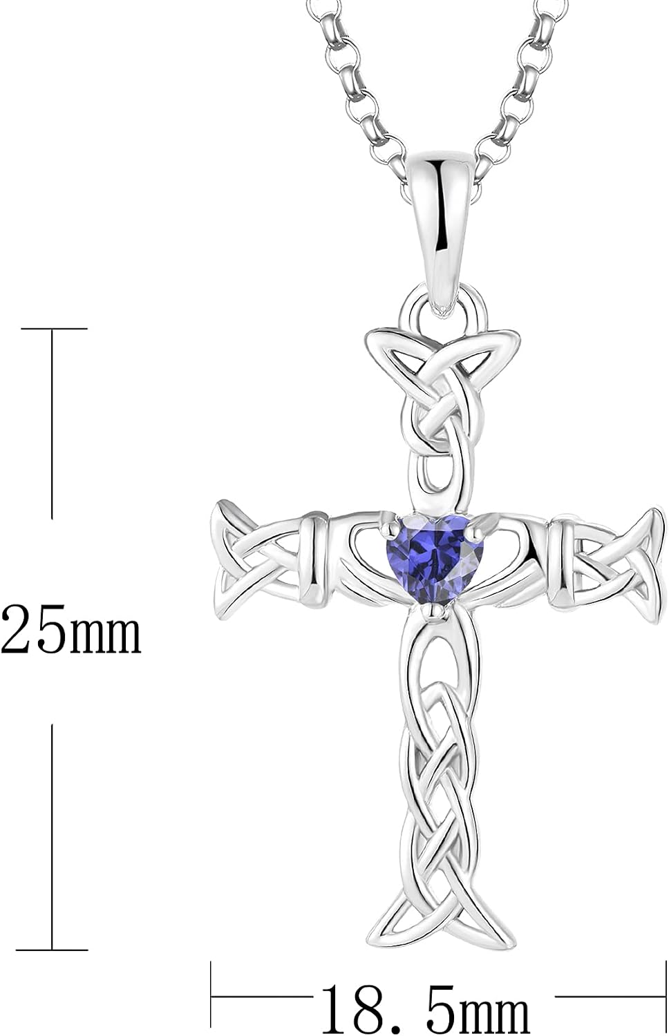 JO WISDOM Women Cross Necklace,925 Sterling Silver Claddagh Cross Crucifix Pendant Necklace with 4x4mm Cubic Zirconia,Jewelry for Women