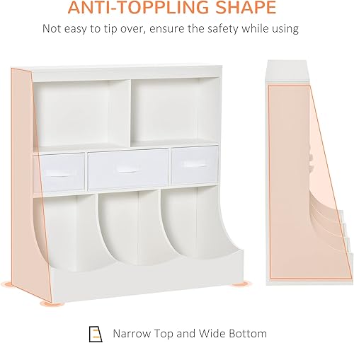 Miniatura 4 de HOMCOM Estantería para niños, organizador de almacenamiento de juguetes, estantería de exhibición para niños con cajones para juguetes, ropa,
