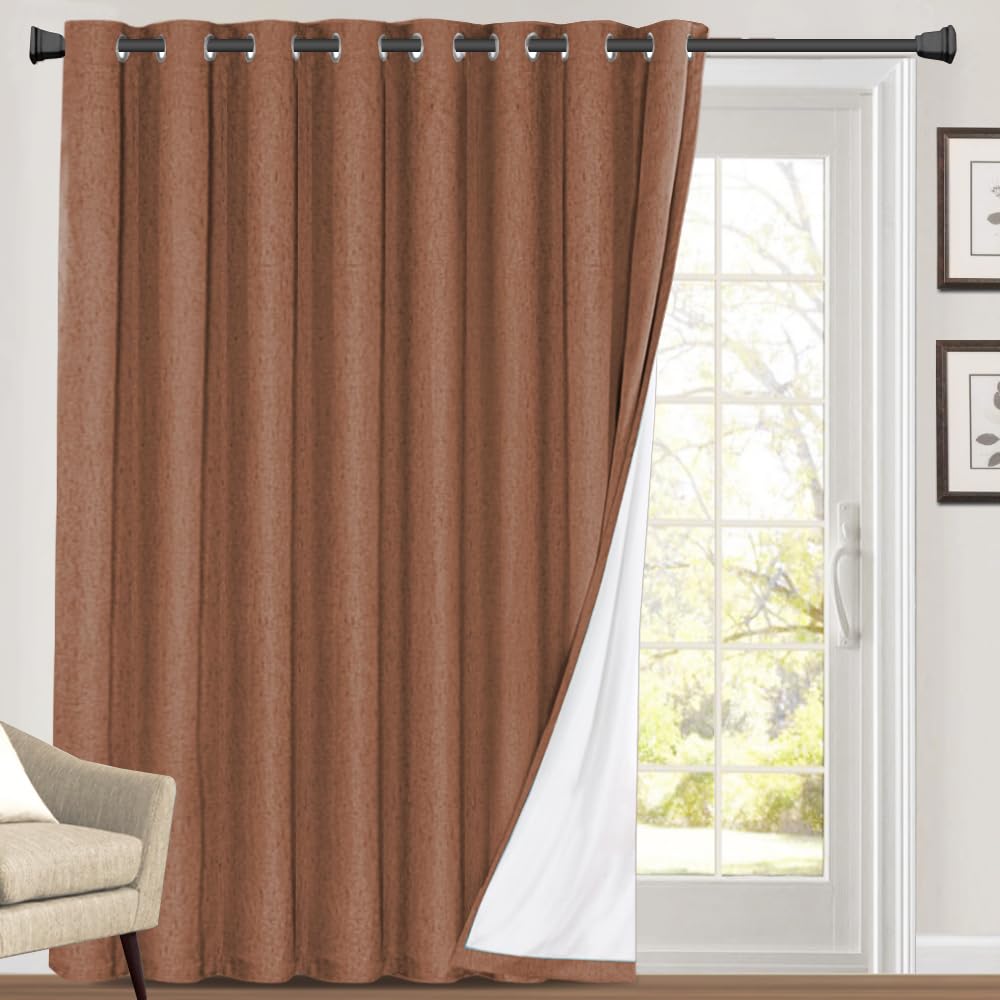 PrinceDeco 100% Blackout Curtains for Sliding Glass Doors 84 Inch Curtains 2 Panel Set Sliding Glass Door Curtain for Living Room Anti Rust Grommet