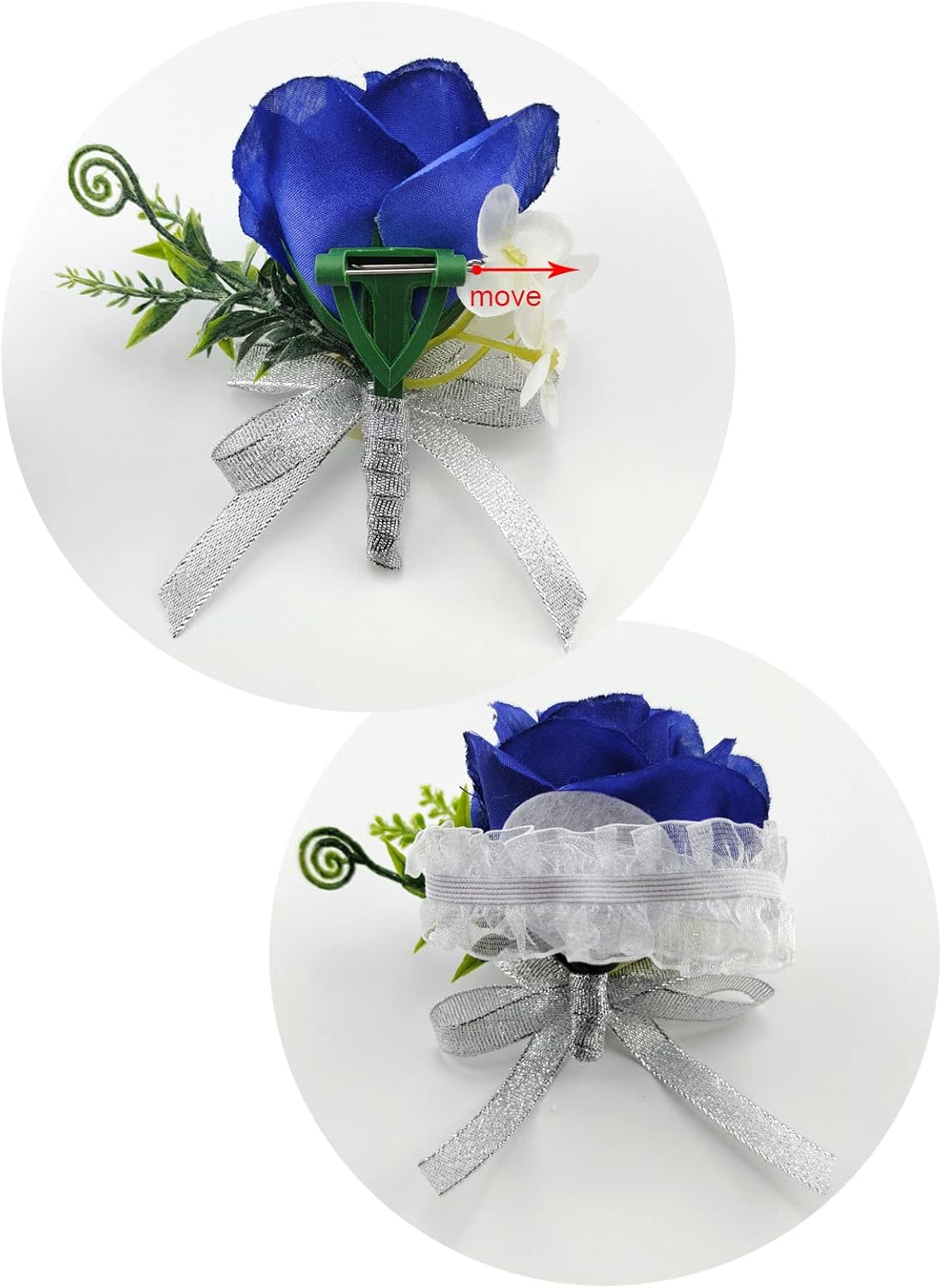 Ciandid Royal Blue Rose Wrist Corsage and Boutonniere set for Wedding, 3PCS Groom Groomsman Boutonnieres & 3PCS Bride Bridesmaid Wrist Corsages Wristlet Bracelet Flower for Wedding Ceremony Prom Party - Image 2