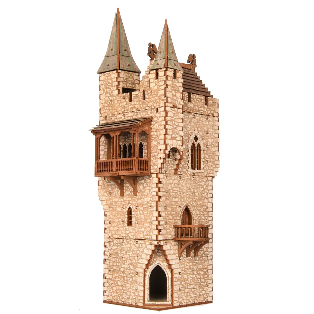 The Great Tower W- Medieval Castle - DIY Wooden Building Kit Crafts for Adults, Puzzle Wood Model Kit - Laser Cut Wooden Puzzle Architecture & Engineering Assembly Set - Hobby building kit - Weathered
