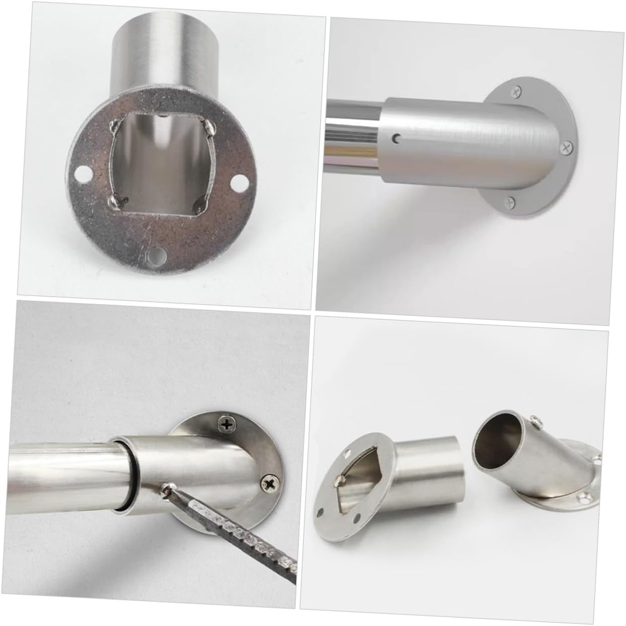 Stainless Steel Closet Rod Brackets 4pcs, Silver Corner Flange Holders