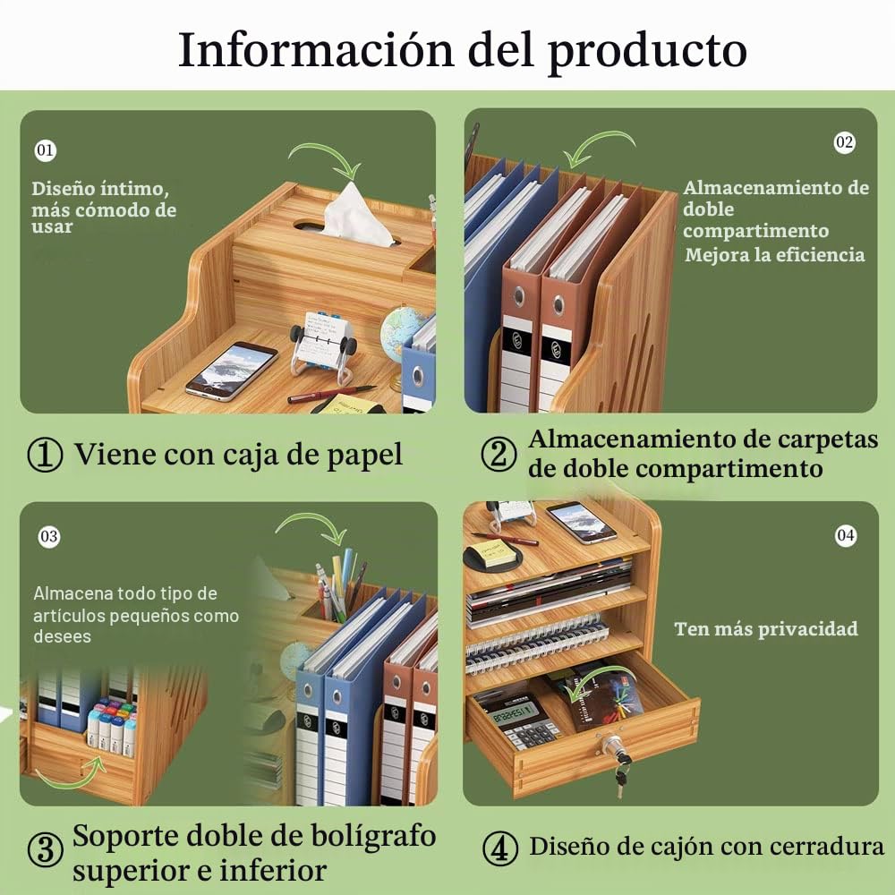 Hggzeg Organizador de escritorio de madera actualizado con cajón, organizador de archivos A4, clasificador de documentos de papel, suministros de oficina, oficina y escuela(JB07-2 madera de cerezo)