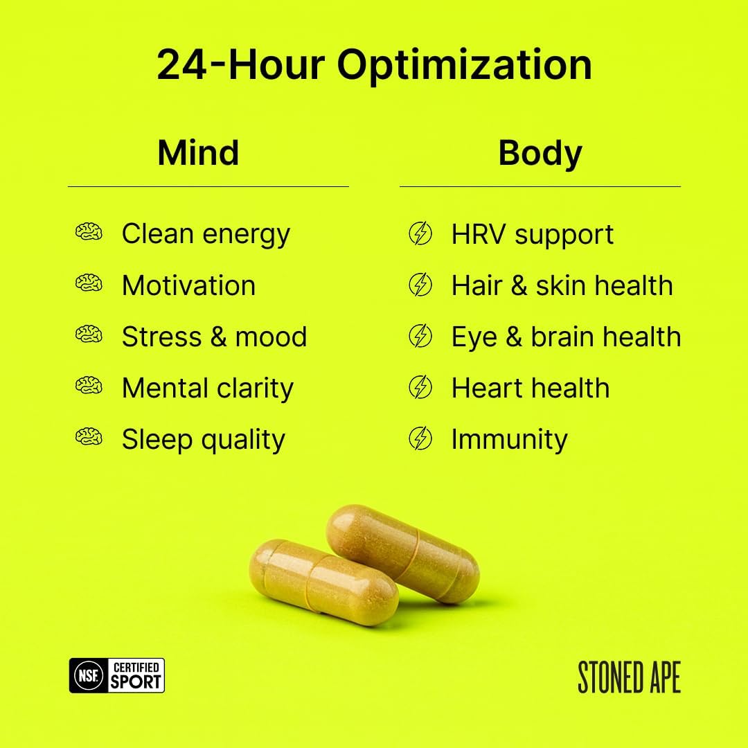 Stoned Ape Nootropack - Brain Health Supplements for Focus, Mood, Sleep, Memory, Energy & Recovery - Vitamins, Minerals, Herbs, Adaptogens, Mushrooms - Keto, Paleo, Vegan - NSF Sport - Image 5