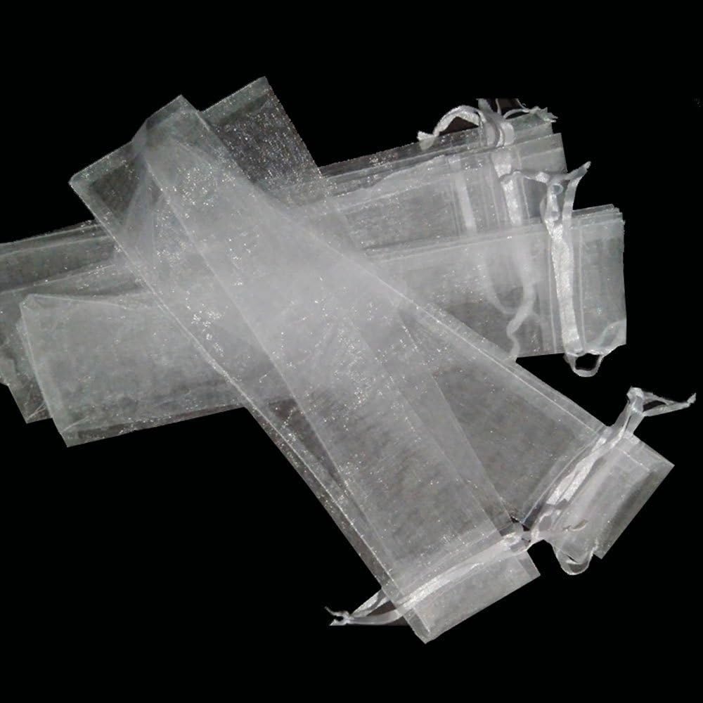 Teanfa Gift Bags 50pcs White Drawstring Organza Folding Hand Fan Pouch Party Wedding Favor Gift Wrapping Supplies 2 x 10 Inches