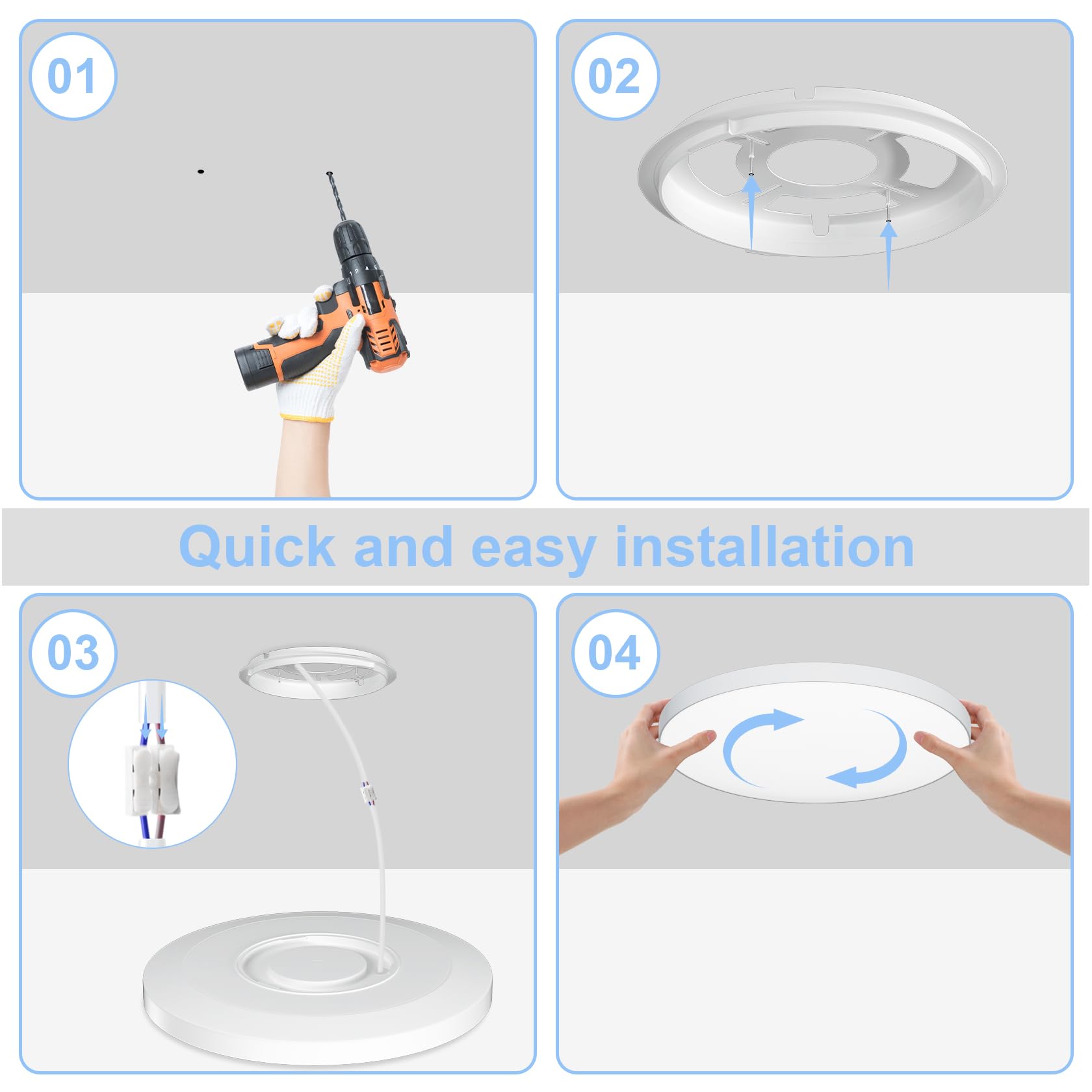 Plafonnier LED, 24W 2400LM Luminaire Plafonniers LED, 6500K Blanc Froid, IP44 Plafonniers Salle de Bain Rond, pour Salon, Toilette, Garage, Cuisine, Chambre, Couloir, Ø28cm