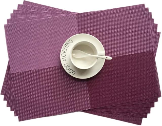 Addfun® Place Mats, Set of 6 Washable Lattice Colorful Table Mats Non-slip Insulation PVC Mats for Dinner Table(Purple)