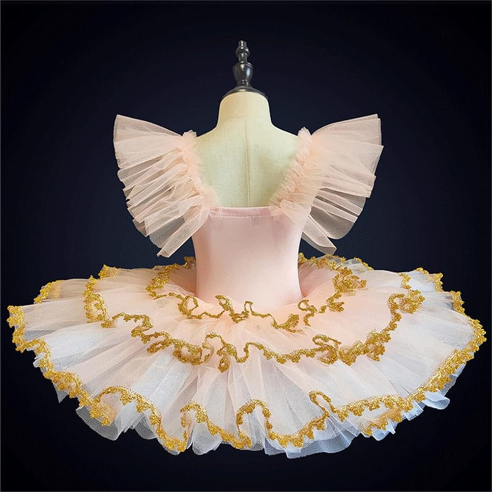 Bambini Ragazze Strass Decorazione Cigno Body Ballet Danza Tutu Vestito Maniche Arruffate Ricamo Tulle Gonna Pattinaggio Ginnastica Ballerina Dancewear