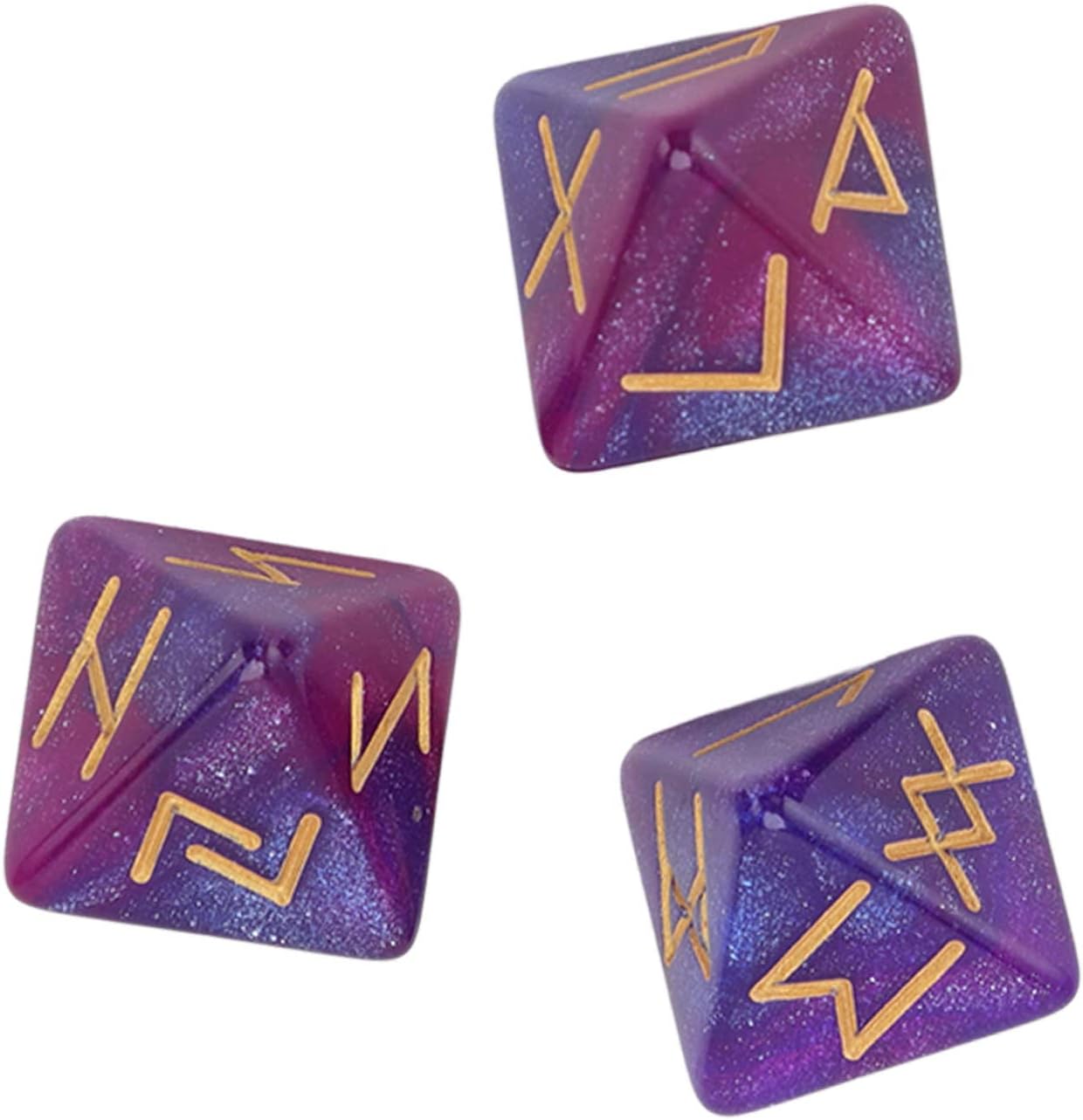 Yctze 3Pcs Astrology Learning Prediction Rune Dice Set with 8 Sided Polyhedral Design in Vivid Colors - Mystic Star Themed Divination Dice for Adults (Purple Blue)