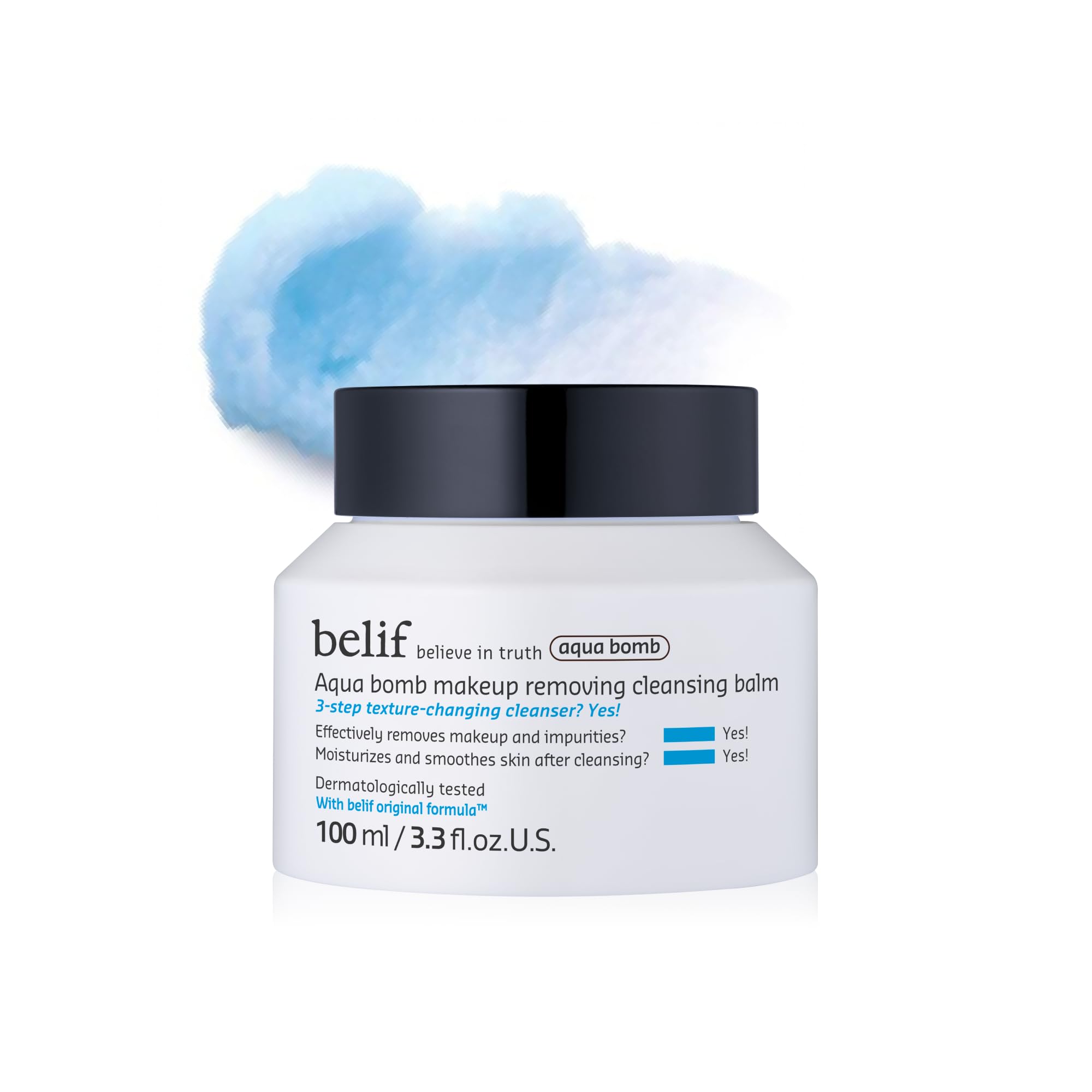 belif Aqua Bomb Makeup Removing Cleansing Balm, Hydrating Cream-to-Oil Cleanser, Deep Cleansing, No Oily Residue