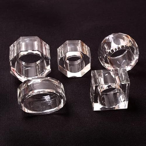 Clear Crystal Plastic Napkin Holder Rings Flower Napkin Rings Acrylic Napkin Rings Square Napkin Ring Octagon Napkin Buckles For Holiday Decor-Square-4Pcs/Set #TOP2