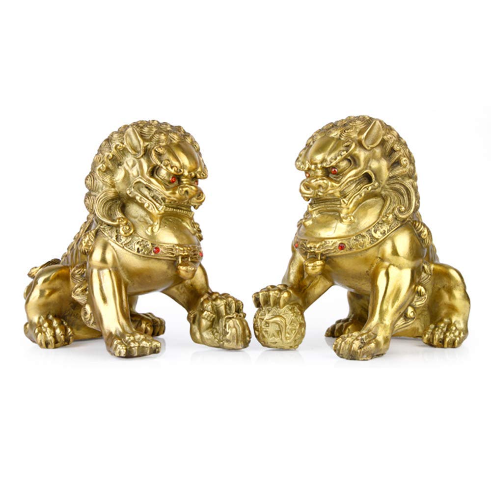 SnamicE ornaments beijing lions pair foo dogs statues,pure brass chinese decor prosperity accessories figurine,home and office wealth good luck sculpture,A-L