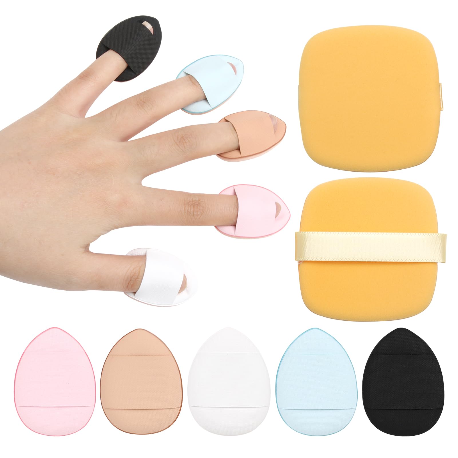 Set de 5 Puffs para Dedos y 2 Puffs para Maquillaje en Seco y Húmedo - Esponjas Suaves y Versátiles para Aplicación de Cosméticos, Corrector y Base
