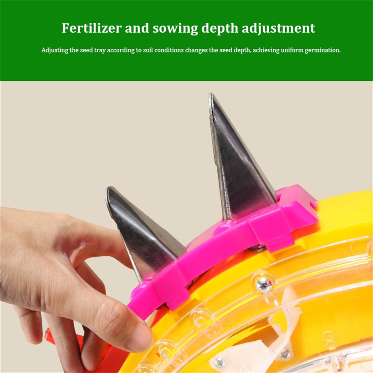 Seminatrice manuale con applicatore di fertilizzanti, seminatrice da giardino con rullo, profondità regolabile, per piantare mais, cotone, soia, arachidi(4 holes)