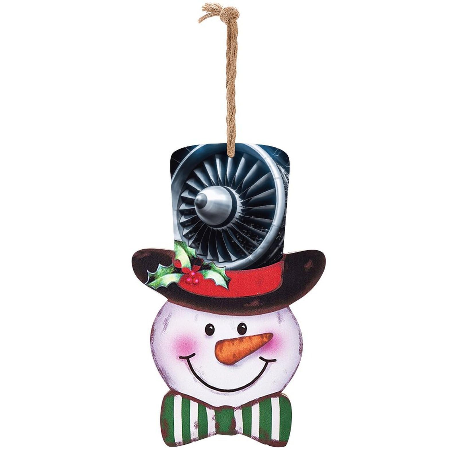 Panneau de Noël en bois avec bonhomme de neige et corde à suspendre