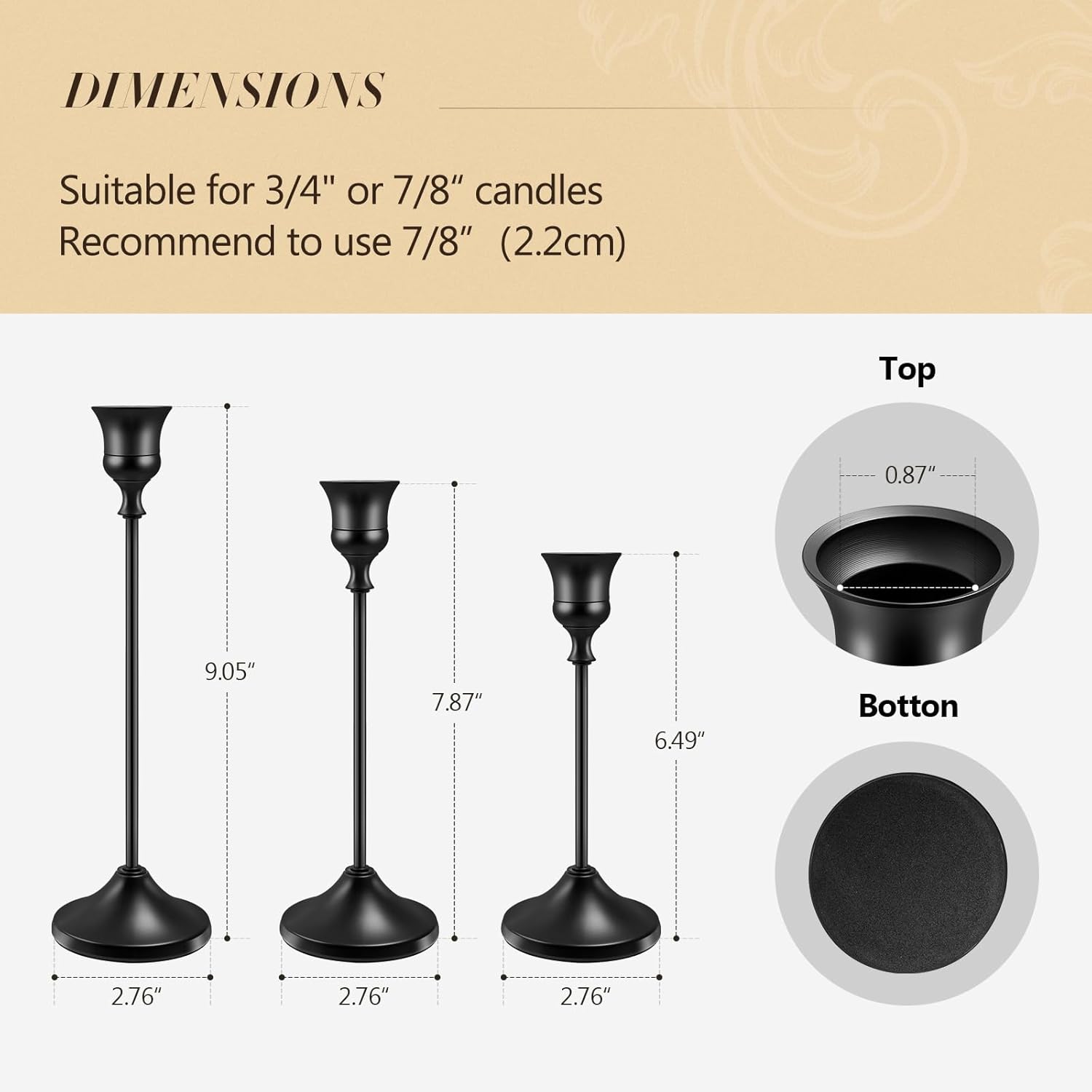 Candlestick Holders 6 PCS Metal Taper Candle Holders, KSWING Black Candle Stick Holders Set, Perfect for Table Centerpiece Mantel Party Wedding Christmas Home Decor, Set of 6 - Image 3