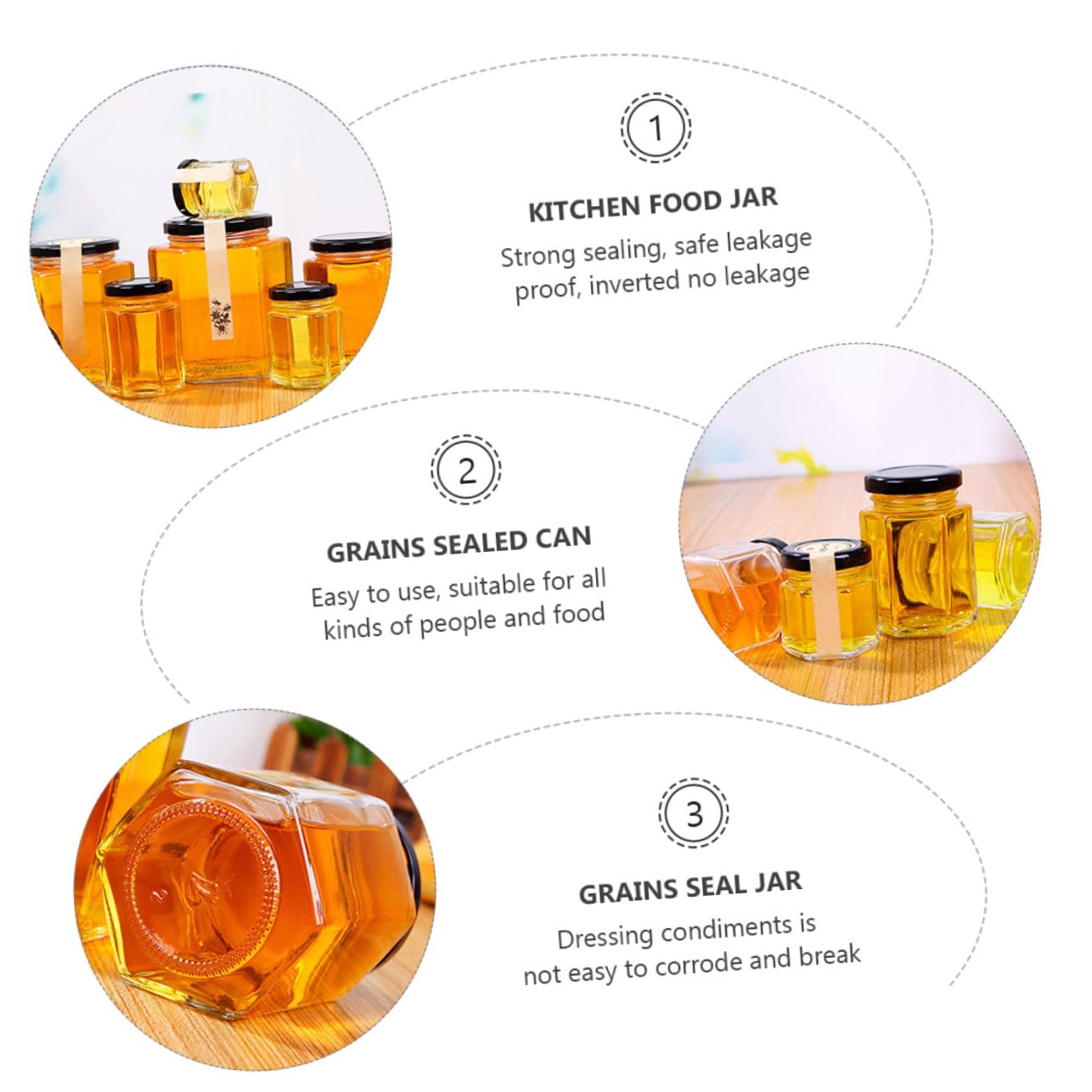 Zerodeko Tarro de Comida Sellado de Vidrio Hexagonal 380ml 10 Piezas | Negro, Uso Doméstico en Cocina, para Granos y Alimentos, Limpieza Sencilla