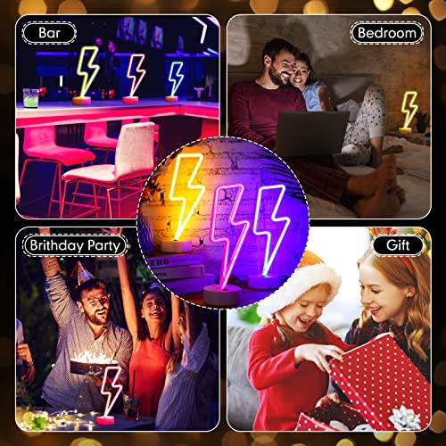 Image of Sieral 3 Pcs Lightning Bolt Neon Signs Lightning Neon Lights with Base LED Sign USB or Battery Operated for Teen Girls Gift Christmas Birthday Wedding Party Decor(Warm White, Blue, Pink)