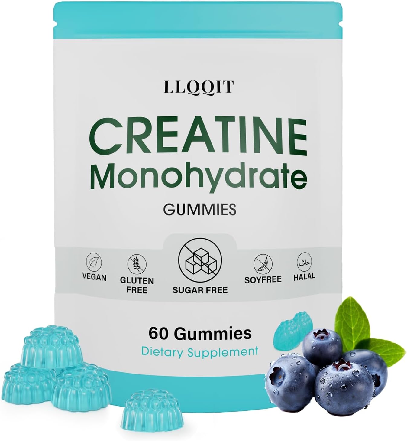 Creatine Monohydrate Gummies for Men & Women - 3g of Blueberry Creatine Gummies - Sugar-Free,Vegan,60 Count