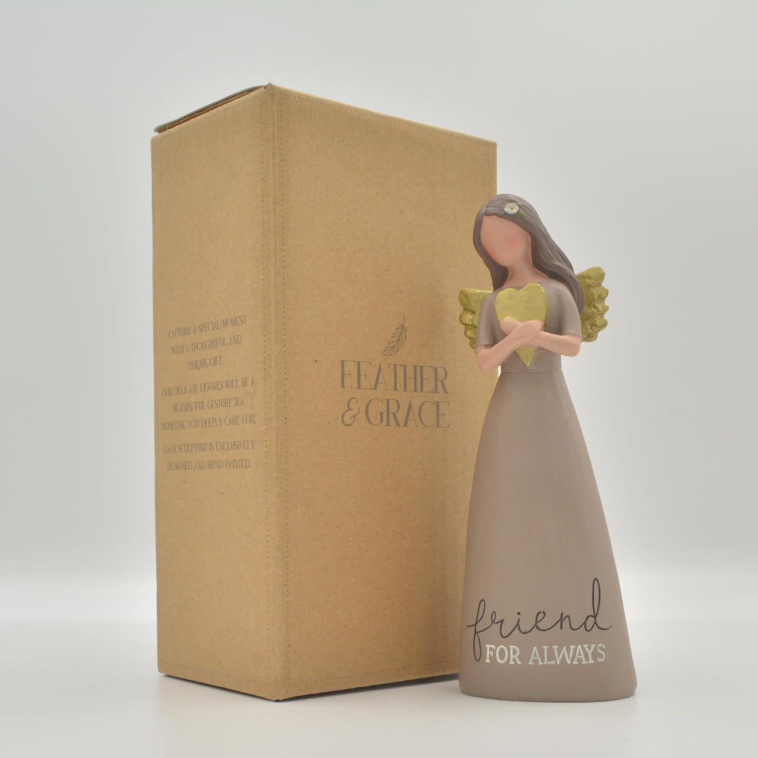 Blossom Bucket Friend for Always Heart Chocolate Brown 6 inch Resin Stone Angel Figurine (BB-1911-12692) - Image 3