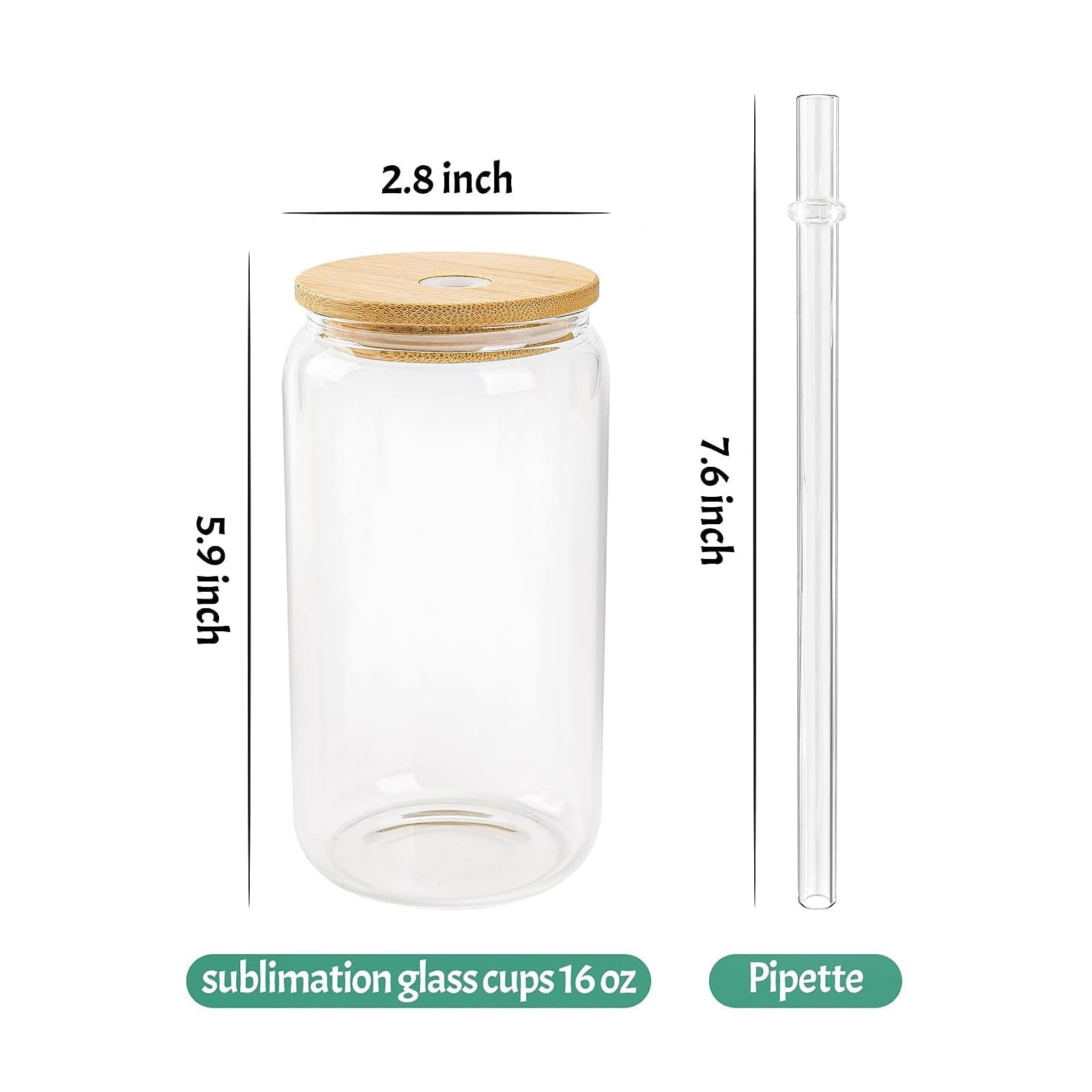 Paquete de 25 vasos de 16 onzas con tapas de bambú y popote, vasos de sublimación transparentes en forma de lata, vasos de cerveza, vasos de café helado, ideales para cóctel, whisky, regalo
