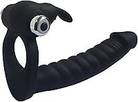 Vista 2 de Doble penetración vibratoria doble consolador con anillo de polla penetrador para hombres, parejas, enchufe anal, enchufe sexual de silicona