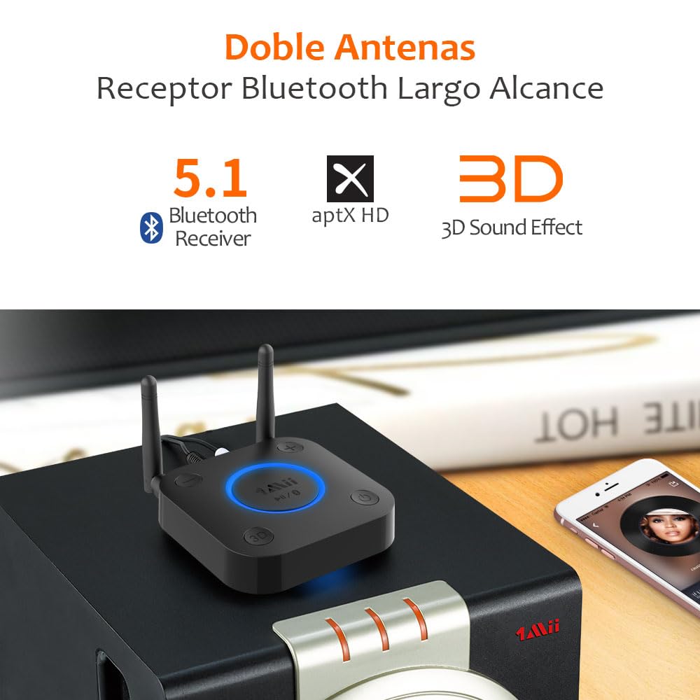 1Mii Aux Bluetooth Adapter, aptX Low Latency Bluetooth empfänger Audio, Bluetooth 5.0 Receiver mit Optical RCA AUX 3.5mm Koaxial für Home Stereoanlage…