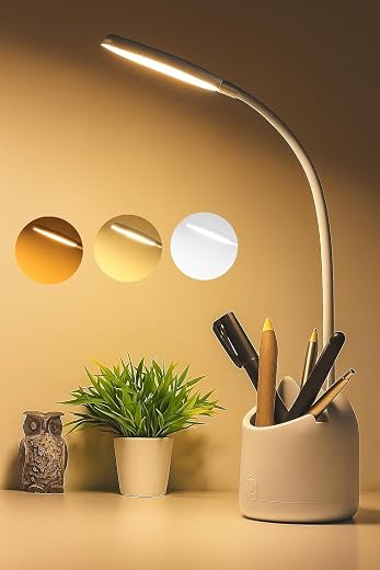 AVIARA™ LED Study Desk Lamps for Home Office with USB Charging Port, Pen Holder, Phone Holder, 360° Flexible Gooseneck Des...