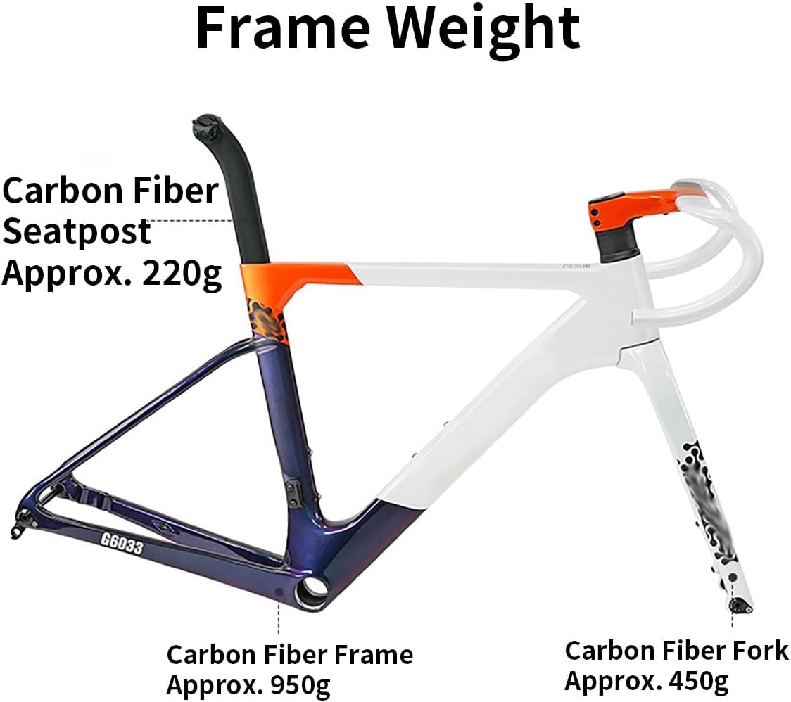 700C Road Bike Frame 44/47/50/53/56CM Carbon Fiber Disc Brake Frameset with Fork and Handlebar Thru-Axle F12x100MM R12x142mm
