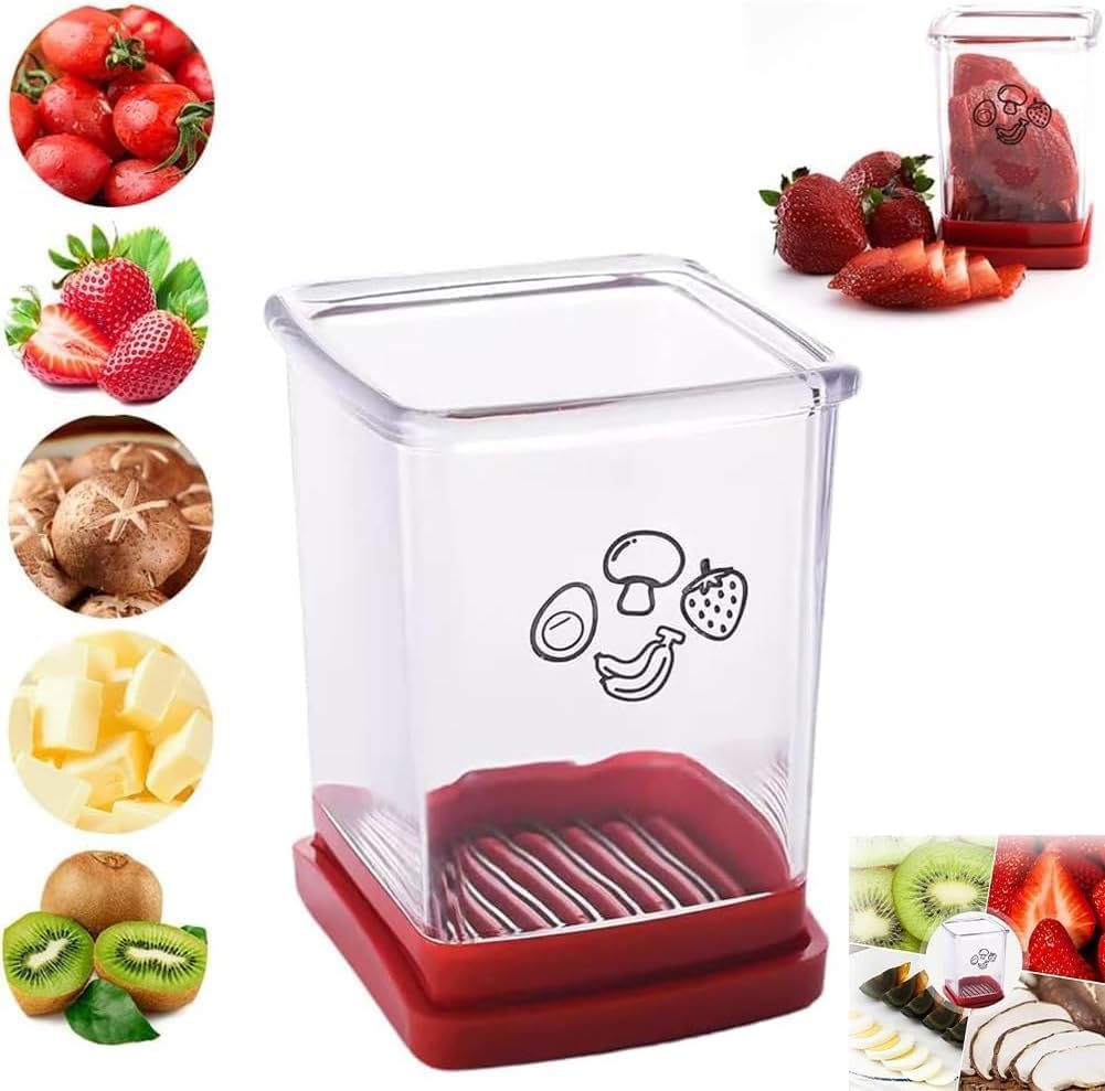 Fruit and Vegetable Speed Slicer with Push Plate, Cup Slicer Handheld, Stainless Steel Strawberry Cutter, Fruit Vegetables Slicing Kitchen Gadget (1PCS)