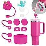 Stanley Cup Accessories Set Including 6 Pcs Silicone Spill Proof Stopper, 2 Pcs Straw Cover Cap for 9-10 mm Straws, 1 Pcs Silicone Boot for Stanley Cup 40oz & 30oz Tumbler (Passion Pink)