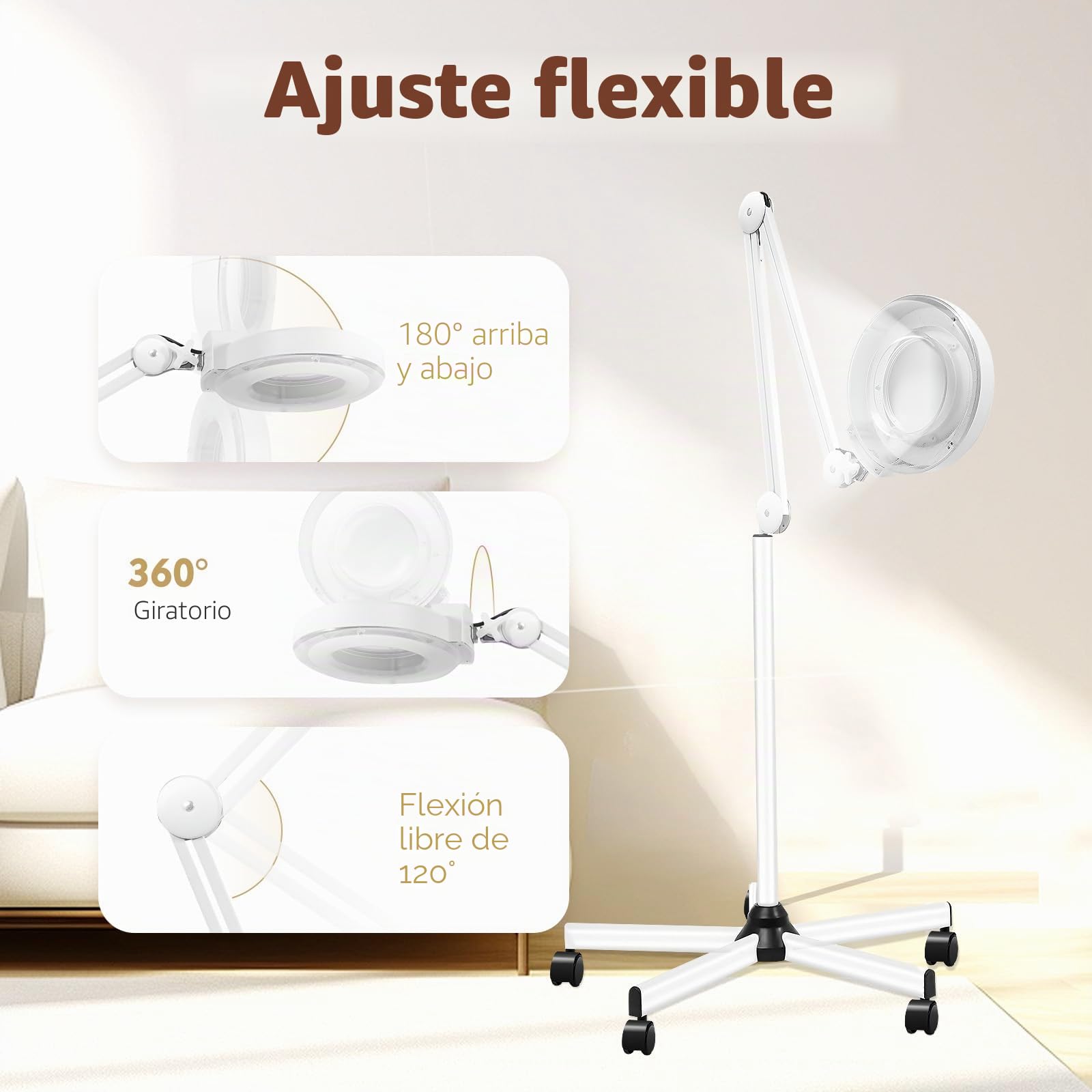 5 lámparas LED con lupa de 125 mm, 5 dioptrías, lupa de pie, lámpara de trabajo y cosmética con trípode, color blanco (5X)