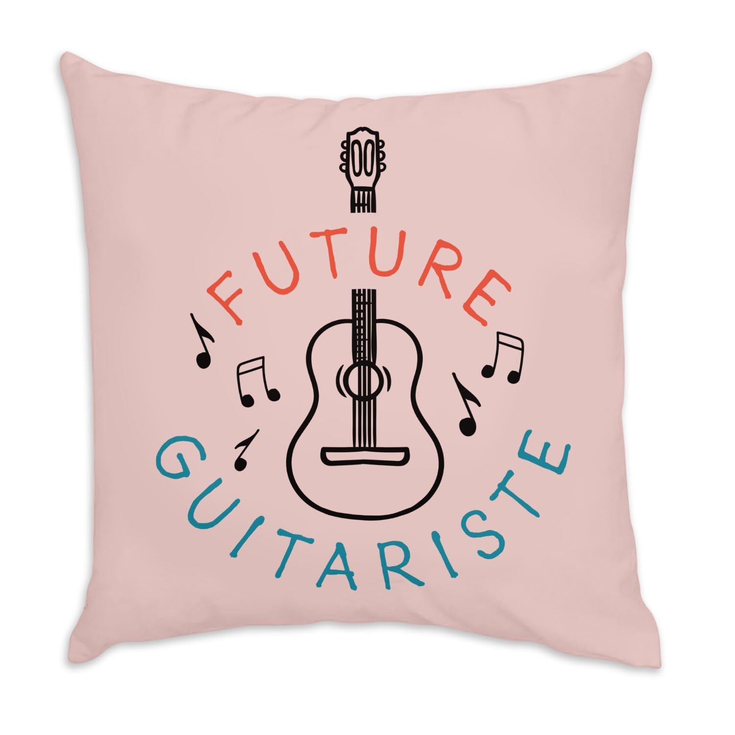 Coussin Future Guitariste rose en velours pour chambre d'artiste
