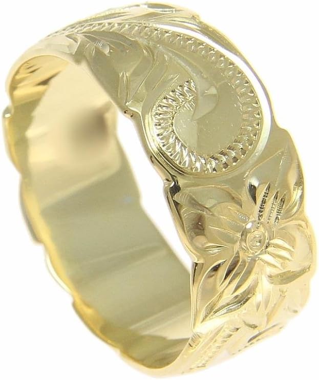 Arthur's Jewelry Yellow gold plated 925 sterling silver Hawaiian 8mm plumeria flower scroll cut out edge ring size 3 to 12