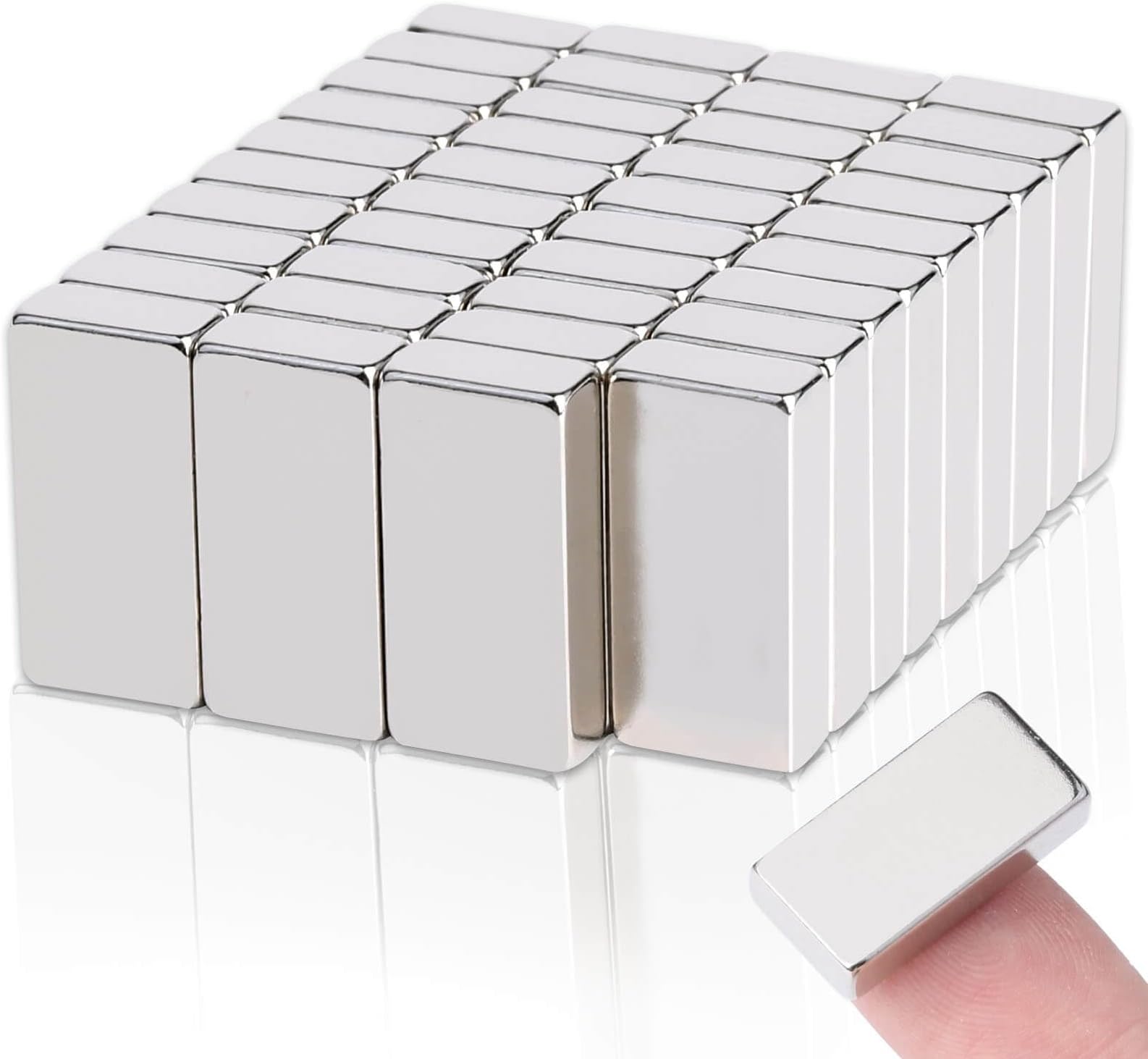 MIN CI 40 Pcs Super Strong Rare Earth Magnets Bar, Small Neodymium Magnet Heavy Duty, for Kitchen Lockers Garage Refrigerator Cruise Crafts Industrial Tool Storage (20 x 10 x 5 mm)