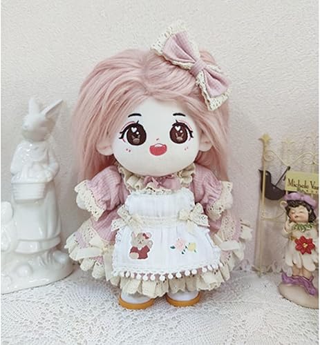 Miniatura 4 de niannyyhouse Conjunto de ropa de muñeca de felpa de 7.9 in Vestido de criada a cuadros 8in Kpop ropa de muñeca rellena (verde)