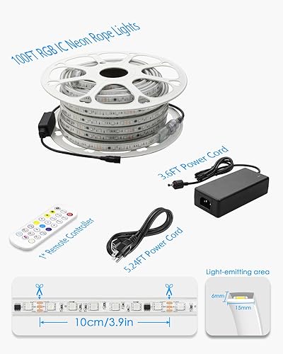 Miniatura 7 de Tira de luz LED inteligente de 100 pies, RGB IC, 1 rollo de 24 V, tira de luces LED direccionables para exteriores, impermeable, multicolor, luces