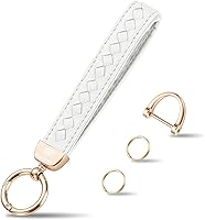 Vista 10 de Llaveros de cuero genuino, llaves de coche de piel de oveja tejidas a mano para mujeres, soporte universal para llavero con rotación de 360 grados