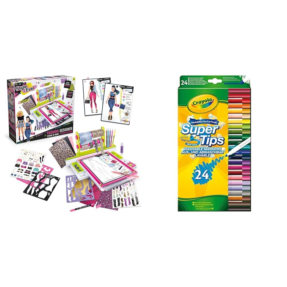 Canal Toys Style Ever OFG 232 Fashion Designer Studio, Real Adhesive  Fabrics, Design from Scratch, Stickers Crayola SuperTips Washable Markers 