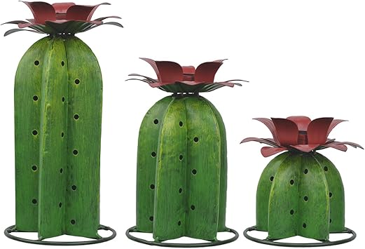 Red Carpet Studios Outdoor Light Sculpture - Solar Powered LED Lighted Cactus Garden Decor, Set of 3, Small/Medium/Large
